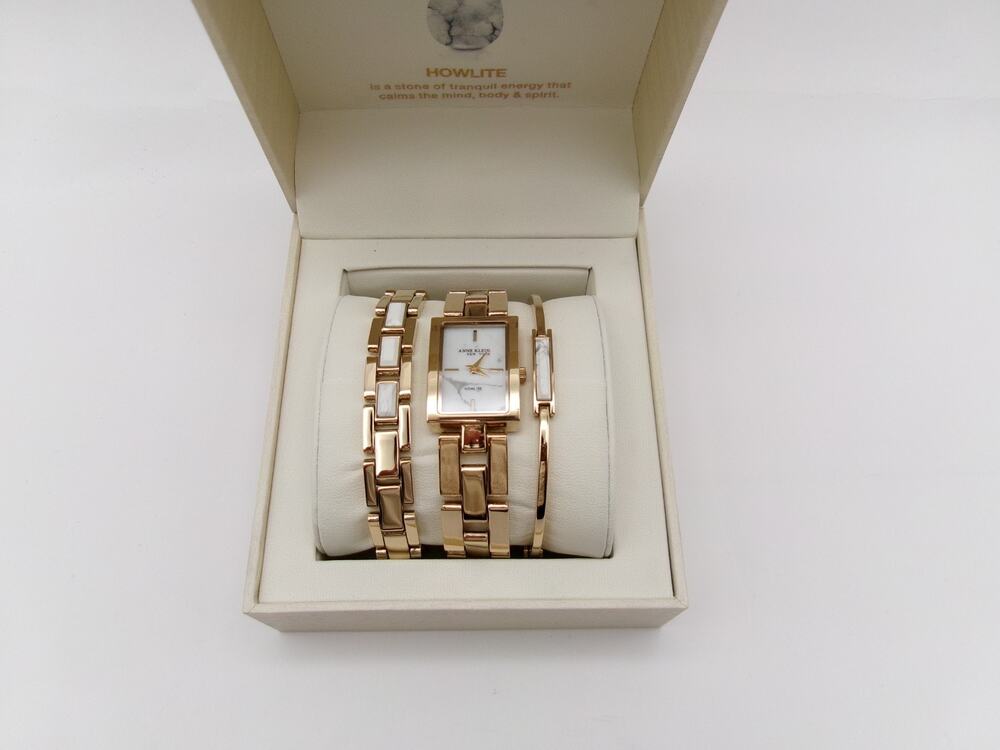 Anne Klein New York Women's Watch & Bracelet Gift Set 12/7748HLST Gold Tone